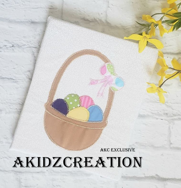 basket with eggs embroidery design, egg embroidery design, zig zag embroidery, applique embroidery, easter egg embroidery design, basket embroidery design, basket with a bow embroidery design