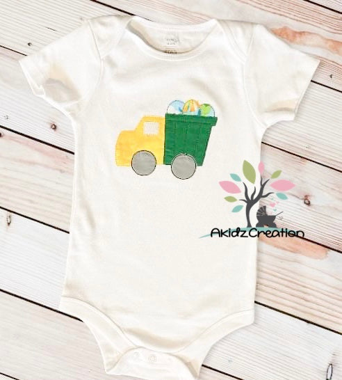 easter embroidery design, eggs in a truck embroidery design, easter eggs embroidery design, dump truck embroidery design, truck embroidery design, garbage truck embroidery design, vehicle embroidery design, truck applique, easter applique, bean stitch applique