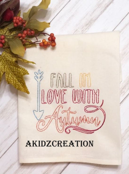 fall in love with autumn embroidery design, thanksgiving embroidery design, autumn embroidery design, fall embroidery design, saying embroidery design