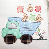 fall dump truck embroidery design, acorn embroidery design, fall leaves embroidery design, vehicle embroidery design, transportation embroidery design, thanksgiving embroidery design