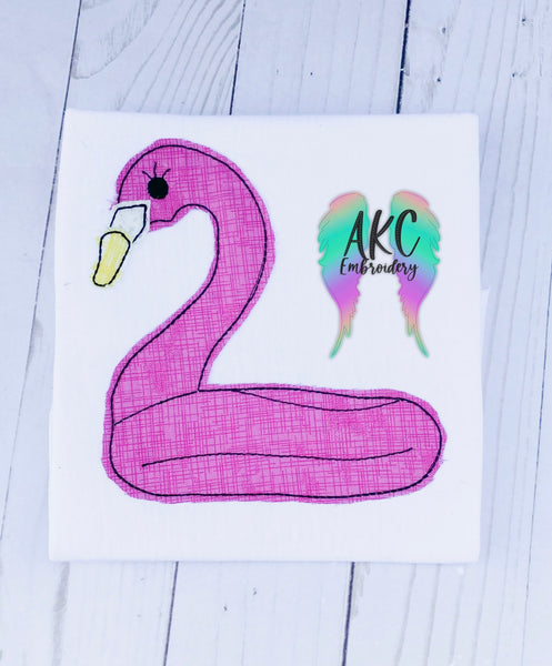 flamingo float embroidery design, pool float embroidery design, flamingo pool float embroidery design, flamingo applique, bean stitch applique, flamingo embroidery