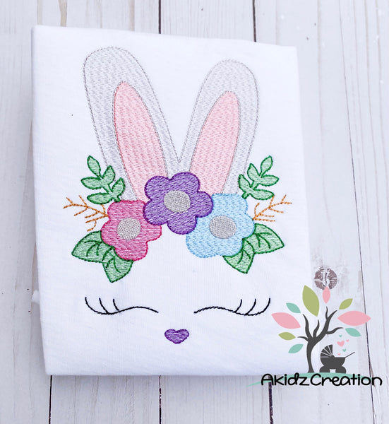 bunny face embroidery, rabbit face embroidery, spring embroidery, easter embroidery, sketch easter design, sketch spring design