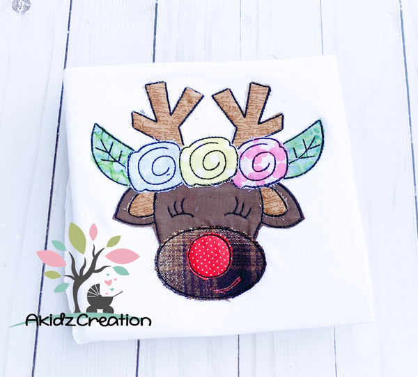 reindeer embroidery design, flower embroidery design, floral reindeer embroidery design, christmas embroidery design, christmas reindeer embroidery design, deer embroidery design, antlers embroidery design, machine embroidery antler design
