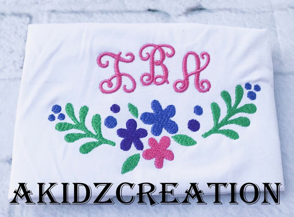 floral monogram embroidery design, floral monogram vine embroidery design, spring embroidery, easter embroidery