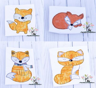 fox embroidery design, fox bundle embroidery design, bean stitch applique, woodland embroidery design