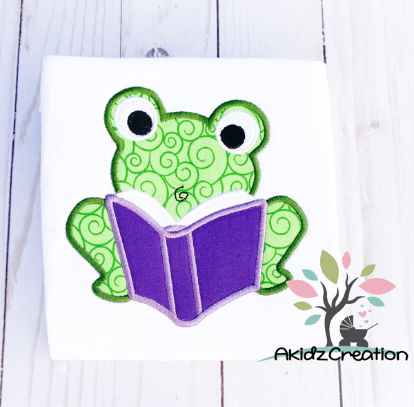 froggie reading embroidery design, frog reading embroidery design, book embroidery design, frog embroidery design, frog applique, book applique, reading pillow embroidery design, pocket pillow embroidery design, frog embroidery, applique, machine embroidery applique, animal embroidery design, spring embroidery design