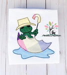 frog in umbrella embroidery design, umbrella embroidery design, animal embroidery design, rain hat embroidery design, spring embroidery design, applique, frog applique