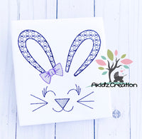 girl bunny face embroidery design, bunny embroidery design, rabbit face embroidery design, rabbit embroidery design, bunny embroidery design, motif filled bunny ears embroidery design, motif filled rabbit ears embroidery design