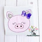 pig embroidery design, girl pig embroidery design, animal embroidery design, farm pig embroidery design