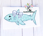 girl shark embroidery design, shark embroidery design, animal embroidery design, ocean animal embroidery design, shark with bow embroidery design