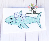 girl shark embroidery design, shark embroidery design, animal embroidery design, ocean animal embroidery design, shark with bow embroidery design