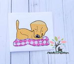 golden retriever embroidery design, dog embroidery design, puppy embroidery design, dog on blanket embroidery design, applique, blanket stitch applique