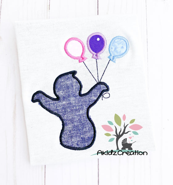 halloween birthday embroidery design, ghost embroidery design, ghost with balloons embroidery designs, birthday balloons embroidery design, halloween embroidery design