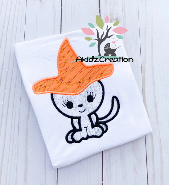 halloween cat embroidery design, witch hat embroidery design, cat applique, applique, machine embroidery cat design, witch cat embroidery design