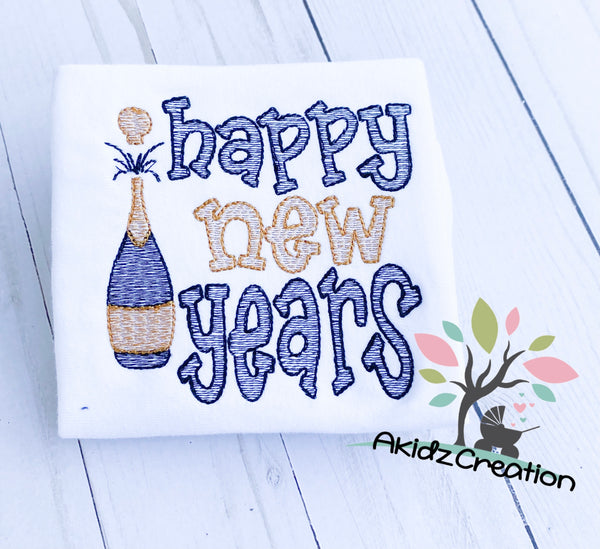 happy new years embroidery design, popping bottles embroidery design, champagne bottle embroidery design, new years saying embroidery design, kitchen towel sayings embroidery design