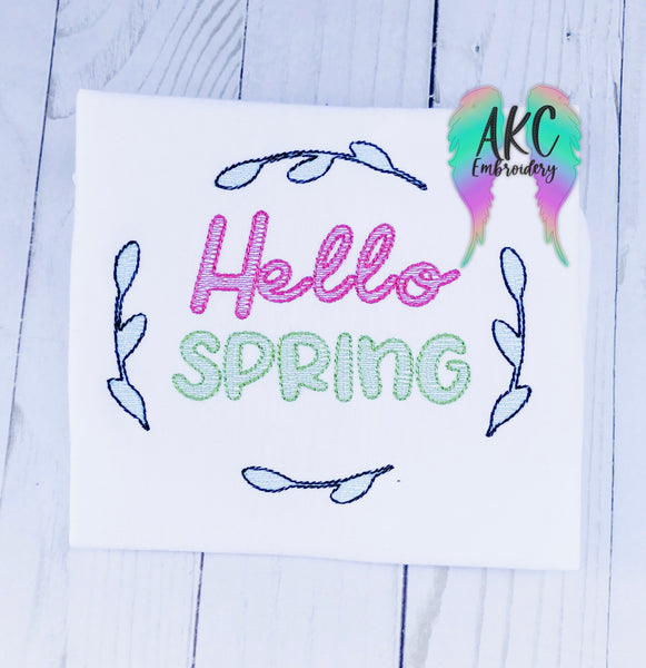 hello spring embroidery design, sketch embroidery design, spring embroidery design