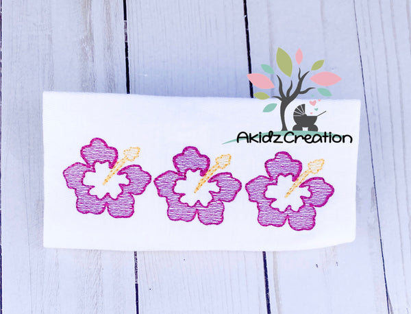hibiscus trio embroidery design, trio embroidery design, sketch embroidery design, tropical flower embroidery design, flower embroidery design