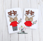 reindeer embroidery design, deer embroidery design, bean stitch applique, holly embroidery design, reindeer sibling set embroidery design, girl reindeer embroidery design, boy embroidery design, girl reindeer embroidery design
