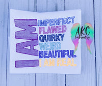 i am embroidery design, word embroidery design, saying embroidery design, self esteem embroidery design