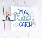 im a reel catch embroidery design, fishing pole embroidery design, fishing embroidery design, bobber embroidery design, fishing hook embroidery design