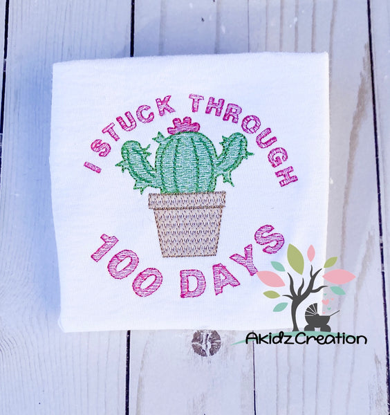 i stuck through 100 days of school, cactus embroidery design, 100 days of school embroidery design, sketch embroidery design, succulent embroidery design
