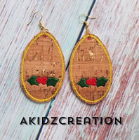 ith christmas earrings, ith holly berry earrings, ith earrings, embroidery earring pattern