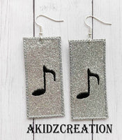 ith music earrings, rectangle earrings, earrings embroidery design, music embroidery