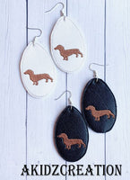 in the hoop weenie dog earrings, earring embroidery design, dog embroidery design, machine embroidery dog earring design,