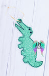 ith alligator ornament embroidery, in the hoop alligator bookmark embroidery design, alligator embroidery design, mardi gras embroidery design,
