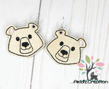 in the hoop earrings embroidery design, in the hoop embroidery, bear embroidery design, in the hoop bear earrings design, animal embroidery design, bear embroidery design
