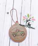 ith ornament , christmas ornament embroidery design, christmas truck embroidery design, in the hoop ornament, in the hoop christmas tree ornament, truck ornament