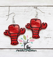 ith earrings embroidery design, earrings embroidery design, machine embroidery crawfish earrings, lobster earrings, machine embroidery lobster earrings, mardi gras embroidery design, mardi gras earrings