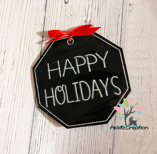 happy holidays embroidery design, ornament embroidery design, in the hoop embroidery design, christmas embroidery design