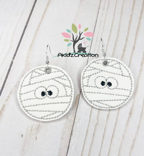 in the hoop earrings embroidery design, in the hoop mummy embroidery design, mummy embroidery design, mummy earrings embroidery design, halloween embroidery design