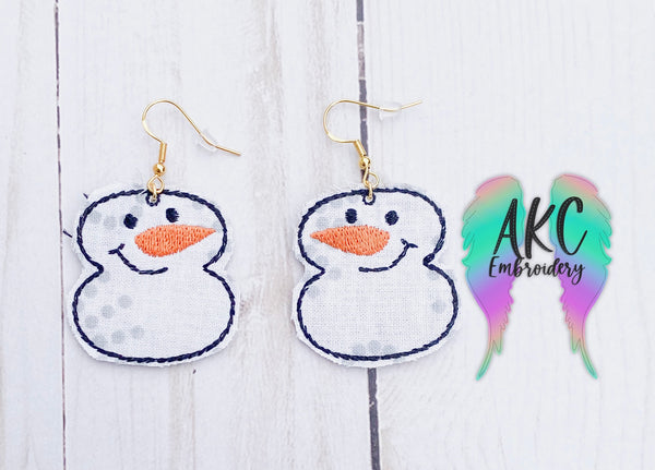 in the hoop embroidery design, in the hoop earrings embroidery design, in the hoop snowman earrings embroidery design, snowman earrings embroidery design, winter embroidery design, christmas embroidery design
