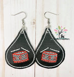 ith tear drop embroidery earrings, drums embroidery earrings, drum earrings, marching band earrings, machine embroidery earrings