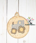 tractor ornament embroidery design, in the hoop ornament, christmas embroidery design, vehicle embroidery design, transportation embroidery design, farm embroidery design