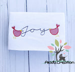 joy birds embroidery design, cardinal embroidery design, chrstimas embroidery design, sketch embroidery design, bird embroidery design, joy embroidery design