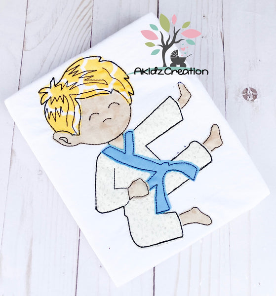 karate boy embroidery design, karate embroidery design, applique embroidery design, bean stitch applique