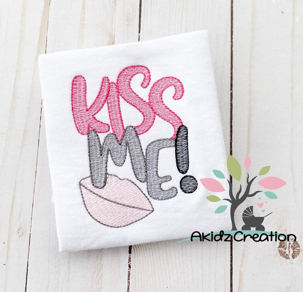 kiss me embroidery design, valentine embroidery design, lips embroidery design, kisses embroidery design, saying embroidery design, kitchen towel embroidery design