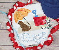 Labrador embroidery design, beach embroidery design, applique, lab applique, machine embroidery Labrador ,beach umbrella embroidery design, beach bucket embroidery design 