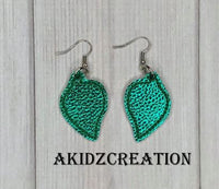 in the hoop earrings embroidery design, leaf embroidery design, leaf earrings embroidery design, earrings