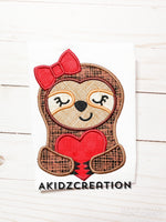sloth embroidery design, valaentines embroidery design, valentines day embroidery design, sloth applique, love sloth applique, sloth holding a heart embroidery design, sloth with bow embroidery, applique, machine embroidery design, machine embroidery applique,