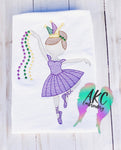 ballerina embroidery design, sketch ballerina, mardi gras ballerina emrboidery design, mardi gras beads embroidery design, jester hat embroidery design, sketch embroidery design