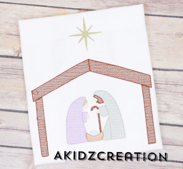 mary and Joseph embroidery design, manger embroidery design, jesus embroidery design, christmas embroidery design, sketch christmas embroidery design, sketch mary embroidery, sketch jesus embroidery