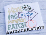 meet me at the patch embroidery design, pumpkin embroidery design, pumpkin patch embroidery design, leaf embroidery design, fall embroidery design