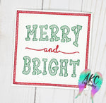 merry and bright embroidery design, in the hoop embroidery design, coaster embroidery design, christmas coaster embroidery design, 