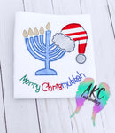 merry chrismukkah embroidery design, christmas embroidery design, hanukkah embroidery design, santa hat embroidery design, menorah embroidery design