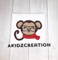monkey peeker embroidery design, monkey embroidery design, peeker embroidery, monkey in scarf embroidery design, christmas embroidery design, christmas peeker