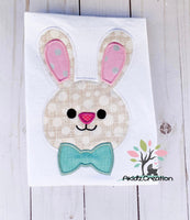 bunny embroidery design, rabbit embroidery design, satin applique, machine embroidery applique, bunny with bow tie embroidery design